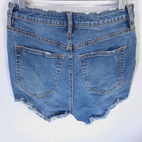 We The Free Shorts Womens 27 Curvy Blue Cut Off Button Fly Distressed Denim - Picture 3 of 9
